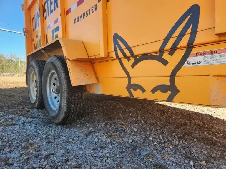 Dumpster Mule rental trailer wheels up close
